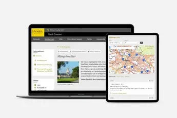 Mängelmelder der Stadt Dresden auf einem Laptop und einem Tablet